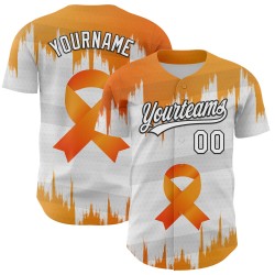 Ruban 3D personnalisé et authentique pour le cancer du rein, orange et noir, style baseball, blanc
