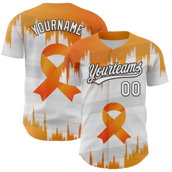 Ruban 3D personnalisé et authentique pour le cancer du rein, orange et noir, style baseball, blanc Ruban 3D personnalisé et authentique pour le cancer du rein, orange et noir, style baseball, blanc