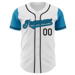 Maillot de baseball personnalisé bicolore Panther blanc bleu-noir authentique Maillot de baseball personnalisé bicolore Panther blanc bleu-noir authentique