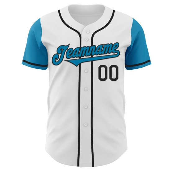 Maillot de baseball personnalisé bicolore Panther blanc bleu-noir authentique Maillot de baseball personnalisé bicolore Panther blanc bleu-noir authentique