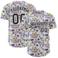 Maillot blanc et 3D authentique, motif animal drôle de baseball, motif dessin animé personnalisé, chat, chien, noir