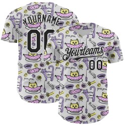 Maillot blanc et 3D authentique, motif animal drôle de baseball, motif dessin animé personnalisé, chat, chien, noir