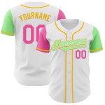 Maillot de baseball authentique à pois, ton deux, blanc, rose, vert et or Maillot de baseball authentique à pois, ton deux, blanc, rose, vert et or