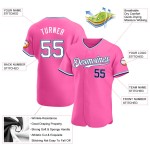 Maillot de baseball personnalisé authentique rose blanc bleu marine Maillot de baseball personnalisé authentique rose blanc bleu marine