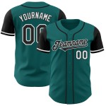Maillot de baseball authentique personnalisé bleu sarcelle noir et blanc deux Maillot de baseball authentique personnalisé bleu sarcelle noir et blanc deux