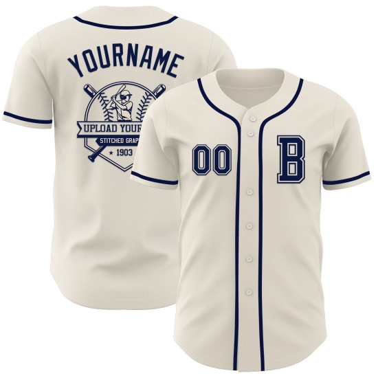 Maillot de baseball personnalisé crème authentique bleu marine Maillot de baseball personnalisé crème authentique bleu marine