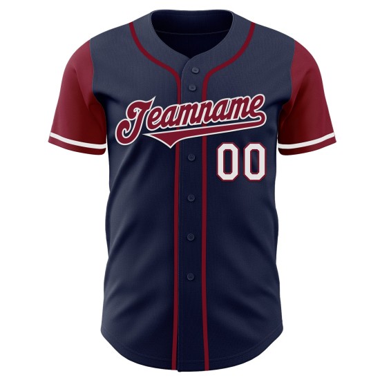 Maillot de baseball authentique bicolore bleu marine, cramoisi et blanc Maillot de baseball authentique bicolore bleu marine, cramoisi et blanc