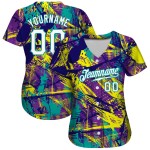 Maillot personnalisé Graffiti motif authentique blanc-bleu sarcelle 3D Urban Baseball abstrait Maillot personnalisé Graffiti motif authentique blanc-bleu sarcelle 3D Urban Baseball abstrait