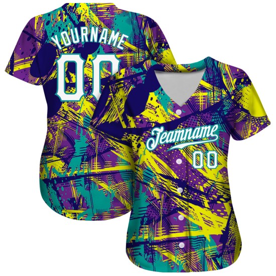 Maillot personnalisé Graffiti motif authentique blanc-bleu sarcelle 3D Urban Baseball abstrait Maillot personnalisé Graffiti motif authentique blanc-bleu sarcelle 3D Urban Baseball abstrait