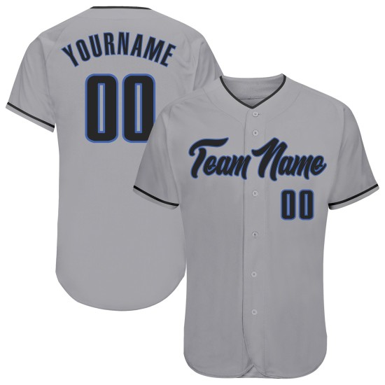 Maillot de baseball gris authentique noir-bleu personnalisé Maillot de baseball gris authentique noir-bleu personnalisé
