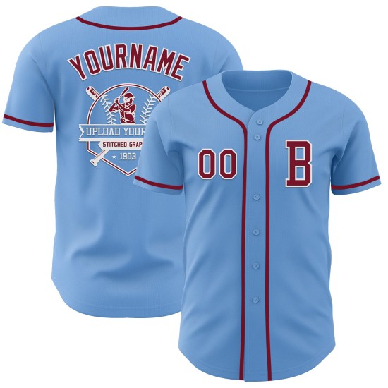 Maillot de baseball léger personnalisé, cramoisi-blanc, bleu authentique Maillot de baseball léger personnalisé, cramoisi-blanc, bleu authentique
