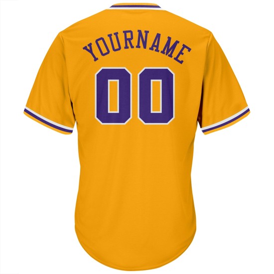 Maillot de baseball authentique violet et blanc personnalisé en tricot côtelé rétro Maillot de baseball authentique violet et blanc personnalisé en tricot côtelé rétro