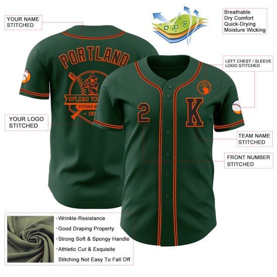 Maillot de baseball personnalisé noir-orange vert authentique Maillot de baseball personnalisé noir-orange vert authentique