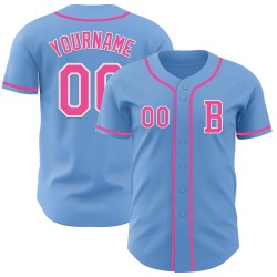 Maillot de baseball authentique rose-blanc personnalisé bleu clair