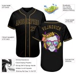 Maillot de baseball authentique personnalisé avec tête de mort noire et or à l'ancienne Maillot de baseball authentique personnalisé avec tête de mort noire et or à l'ancienne