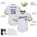 Maillot de baseball blanc en tricot côtelé authentique et personnalisé, bleu marine et orange Maillot de baseball blanc en tricot côtelé authentique et personnalisé, bleu marine et orange