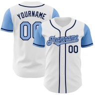 Maillot de baseball bleu marine et blanc authentique de couleur claire, deux modèles personnalisés