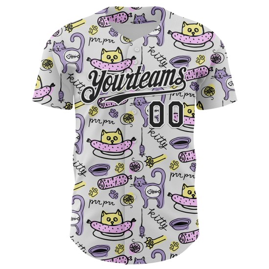 Maillot blanc et 3D authentique, motif animal drôle de baseball, motif dessin animé personnalisé, chat, chien, noir Maillot blanc et 3D authentique, motif animal drôle de baseball, motif dessin animé personnalisé, chat, chien, noir