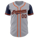 Maillot de baseball gris bleu marine et orange authentique personnalisé bicolore Maillot de baseball gris bleu marine et orange authentique personnalisé bicolore