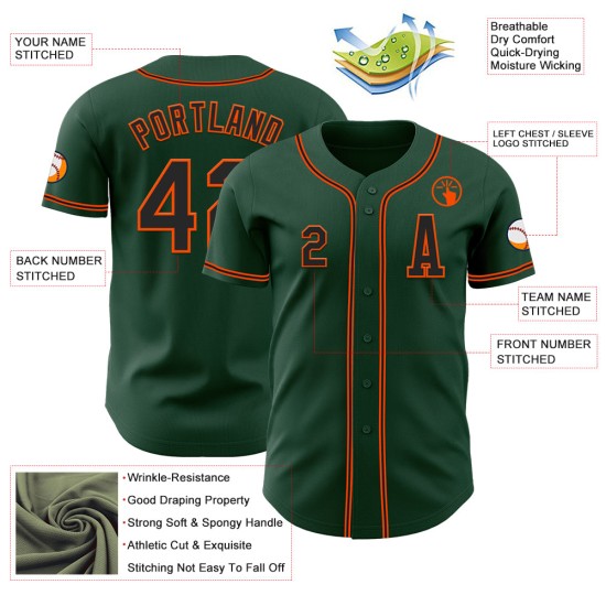 Maillot de baseball personnalisé noir-orange vert authentique Maillot de baseball personnalisé noir-orange vert authentique
