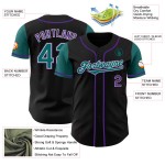 Maillot de baseball authentique personnalisé deux tons noir sarcelle-violet Maillot de baseball authentique personnalisé deux tons noir sarcelle-violet