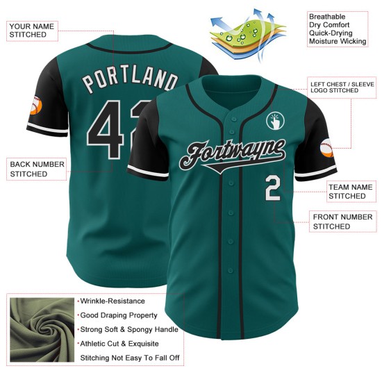 Maillot de baseball authentique personnalisé bleu sarcelle noir et blanc deux Maillot de baseball authentique personnalisé bleu sarcelle noir et blanc deux