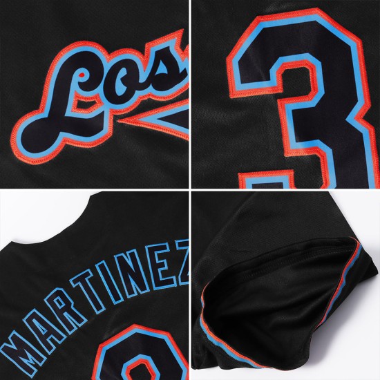 Maillot de baseball noir en maille côtelée, personnalisé, bleu rétro, noir poudre, authentique Maillot de baseball noir en maille côtelée, personnalisé, bleu rétro, noir poudre, authentique