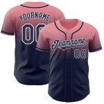 Maillot de baseball authentique bleu marine et blanc, dégradé personnalisé, rose moyen Maillot de baseball authentique bleu marine et blanc, dégradé personnalisé, rose moyen