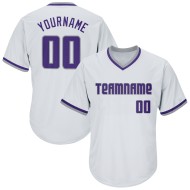 Maillot de baseball personnalisé authentique en jersey violet-gris blanc à côtes rétro