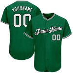 Maillot de baseball personnalisé blanc-noir authentique Kelly Green Maillot de baseball personnalisé blanc-noir authentique Kelly Green