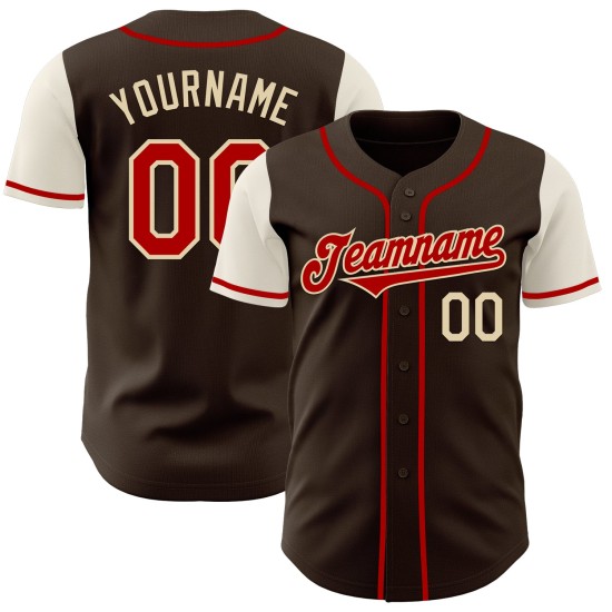 Maillot de baseball authentique marron rouge-crème personnalisé Maillot de baseball authentique marron rouge-crème personnalisé