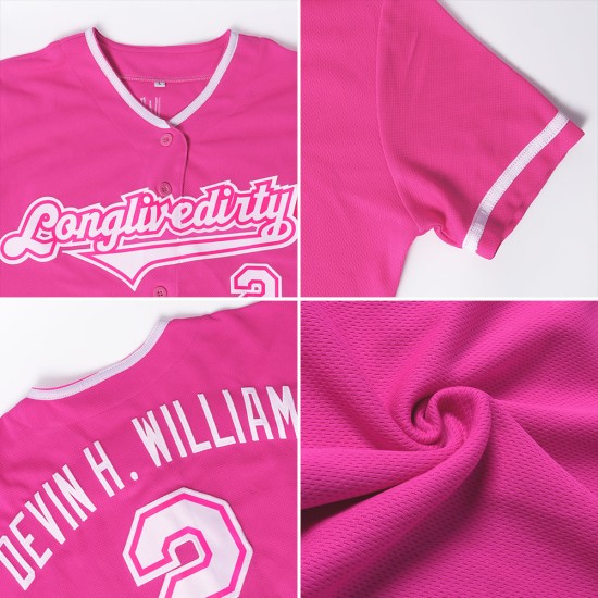 Maillot de baseball personnalisé authentique rose blanc bleu marine Maillot de baseball personnalisé authentique rose blanc bleu marine