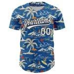 Maillot de baseball personnalisé Tree Beach Tropical Island Palm, blanc-noir, 3D Hawaii, bleu authentique Maillot de baseball personnalisé Tree Beach Tropical Island Palm, blanc-noir, 3D Hawaii, bleu authentique