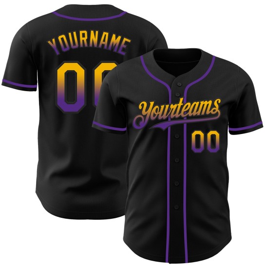 Maillot de baseball personnalisé délavé, noir, doré et violet Maillot de baseball personnalisé délavé, noir, doré et violet