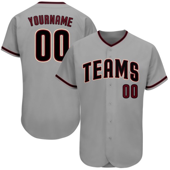Maillot de baseball authentique gris noir-cramoisi personnalisé Maillot de baseball authentique gris noir-cramoisi personnalisé