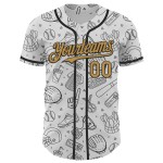 Maillot de baseball 3D blanc authentique, motif gribouillis ancien, design personnalisé, bande dessinée, or et noir Maillot de baseball 3D blanc authentique, motif gribouillis ancien, design personnalisé, bande dessinée, or et noir