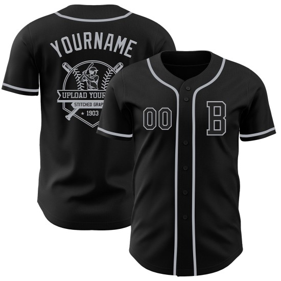 Maillot de baseball gris authentique personnalisé noir Maillot de baseball gris authentique personnalisé noir