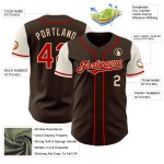 Maillot de baseball authentique marron rouge-crème personnalisé Maillot de baseball authentique marron rouge-crème personnalisé