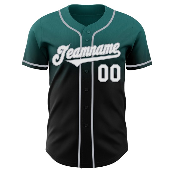 Maillot de baseball personnalisé bleu sarcelle, noir et gris authentique Maillot de baseball personnalisé bleu sarcelle, noir et gris authentique
