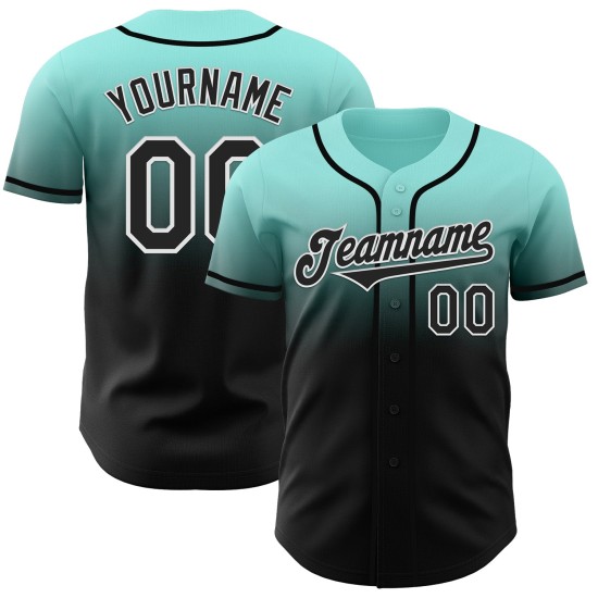 Maillot de baseball personnalisé authentique noir-blanc dégradé bleu mode glace Maillot de baseball personnalisé authentique noir-blanc dégradé bleu mode glace