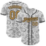 Maillot de baseball 3D blanc authentique, motif gribouillis ancien, design personnalisé, bande dessinée, or et noir Maillot de baseball 3D blanc authentique, motif gribouillis ancien, design personnalisé, bande dessinée, or et noir