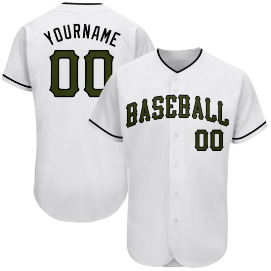 Maillot de baseball blanc du Memorial Day, olive-noir, authentique et personnalisé Maillot de baseball blanc du Memorial Day, olive-noir, authentique et personnalisé