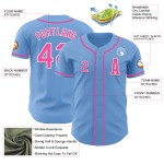 Maillot de baseball authentique rose-blanc personnalisé bleu clair Maillot de baseball authentique rose-blanc personnalisé bleu clair