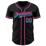 Maillot de baseball bleu personnalisé, noir délavé, authentique, rose-ciel Maillot de baseball bleu personnalisé, noir délavé, authentique, rose-ciel