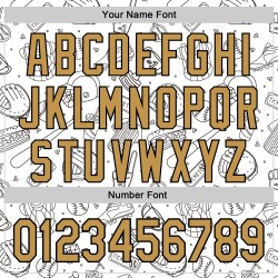 Maillot de baseball 3D blanc authentique, motif gribouillis ancien, design personnalisé, bande dessinée, or et noir Maillot de baseball 3D blanc authentique, motif gribouillis ancien, design personnalisé, bande dessinée, or et noir