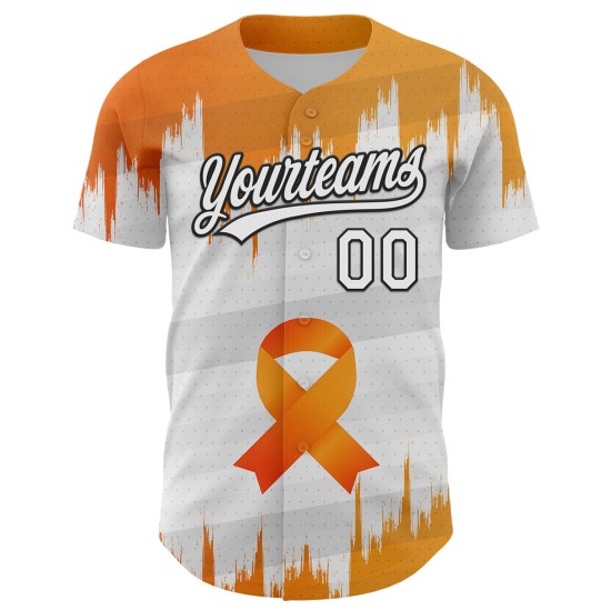 Ruban 3D personnalisé et authentique pour le cancer du rein, orange et noir, style baseball, blanc Ruban 3D personnalisé et authentique pour le cancer du rein, orange et noir, style baseball, blanc