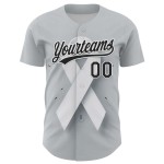 Maillot de baseball personnalisé 3D avec ruban gris et cancer du poumon, noir et blanc Maillot de baseball personnalisé 3D avec ruban gris et cancer du poumon, noir et blanc