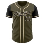 Maillot de baseball personnalisé à deux tons, authentique Salute, olive, noir et crème Maillot de baseball personnalisé à deux tons, authentique Salute, olive, noir et crème