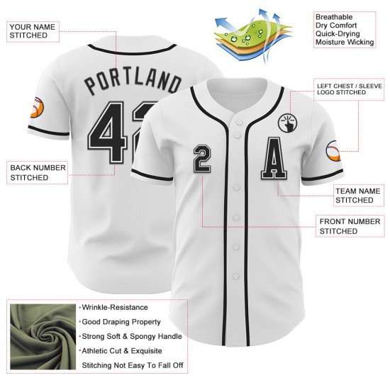 Maillot de baseball personnalisé authentique noir et blanc Maillot de baseball personnalisé authentique noir et blanc