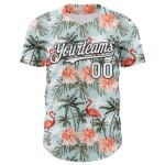 Maillot de baseball personnalisé flamant rose 3D blanc-noir, motif palmier, authentique, bleu tropical hawaïen Maillot de baseball personnalisé flamant rose 3D blanc-noir, motif palmier, authentique, bleu tropical hawaïen